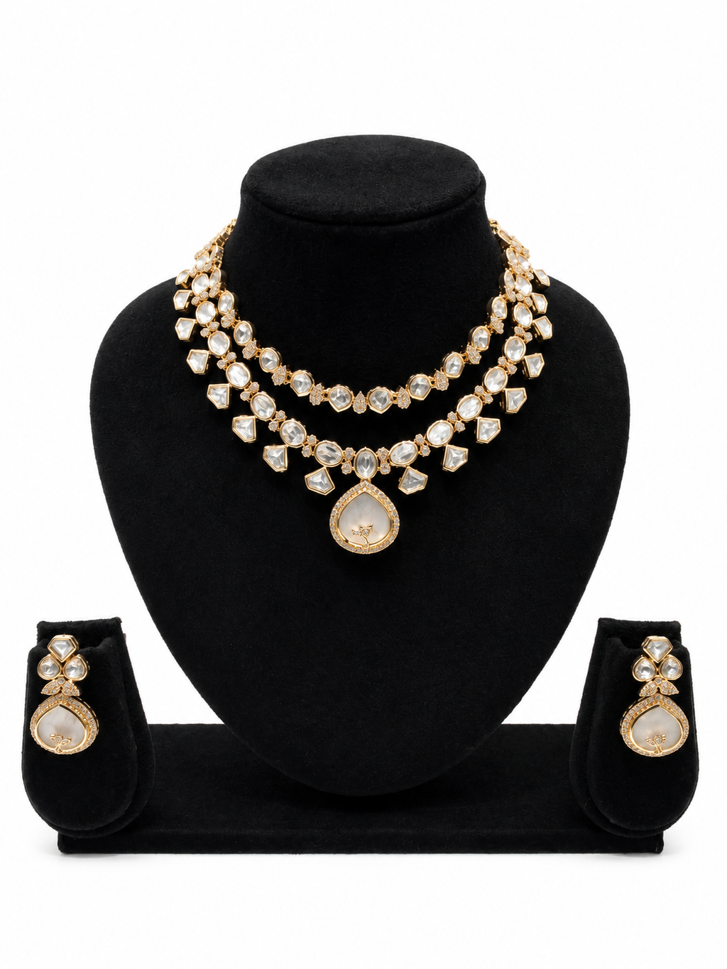 Double Layer Polki Kundan Necklace & Earrings Set