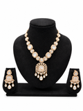 Square Polki Kundan Necklace & Earrings Set with Pearl Drops