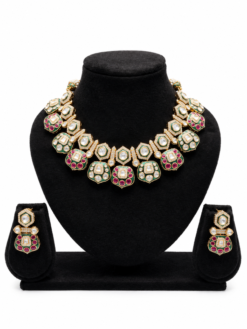 Meenakari Kundan Choker Necklace & Earrings Set with Ruby & Emerald