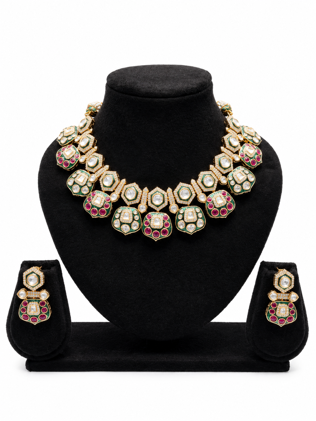 Meenakari Kundan Choker Necklace & Earrings Set with Ruby & Emerald