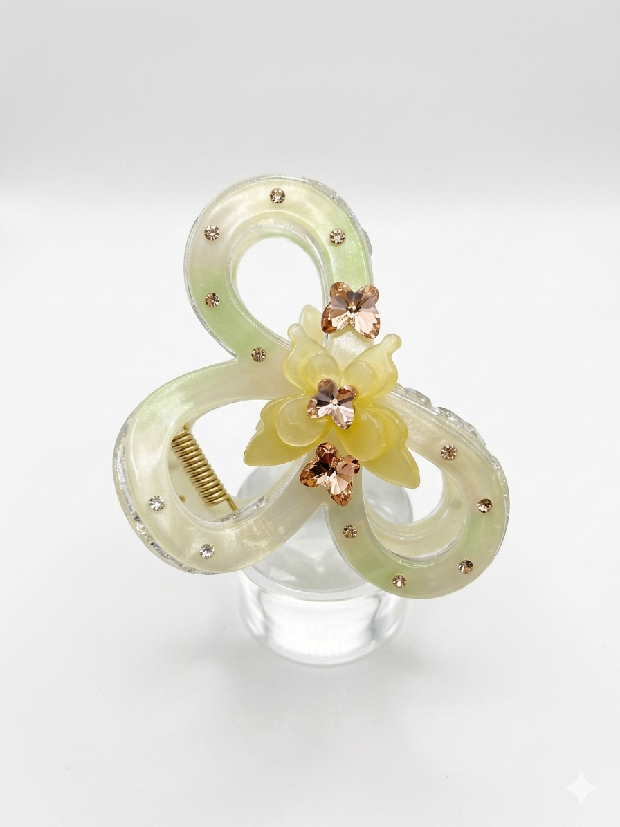 Jade Flower Claw Hair Clip