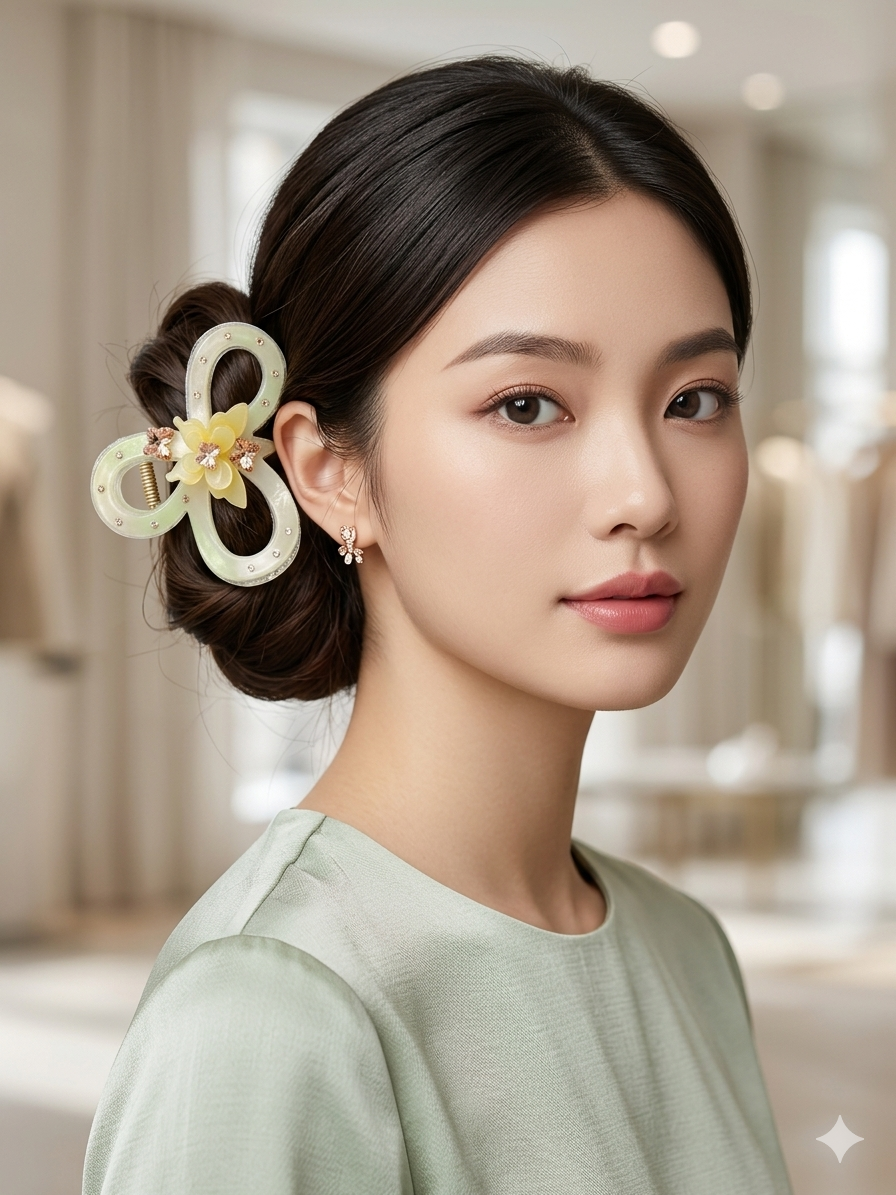Jade Flower Claw Hair Clip