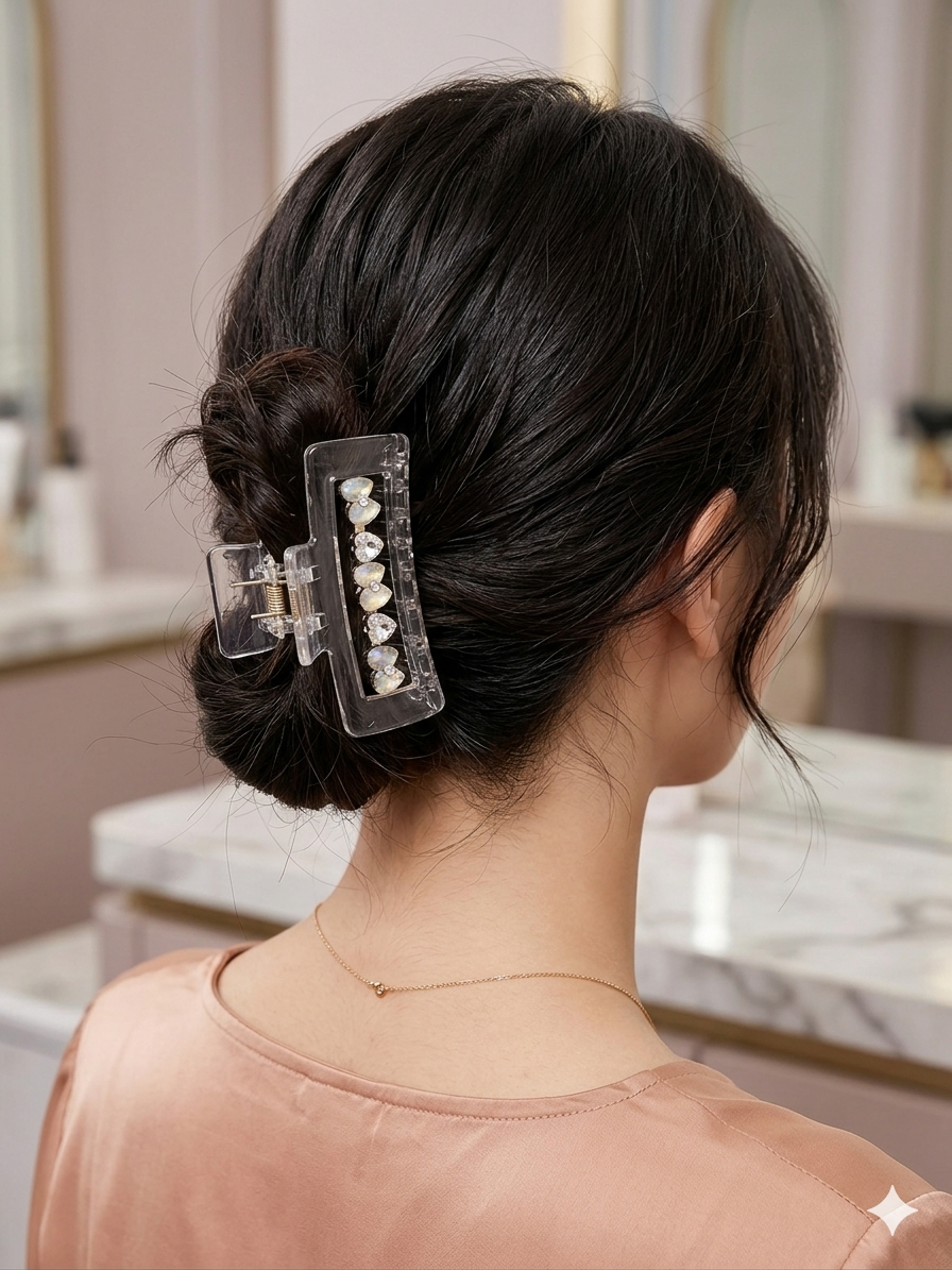 Crystal Heart Claw Hair Clip