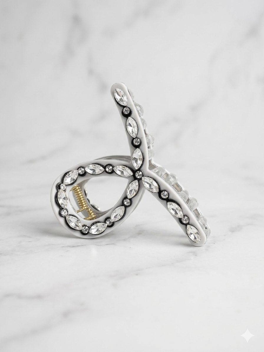White Diamond Marquise Claw Hair Clip