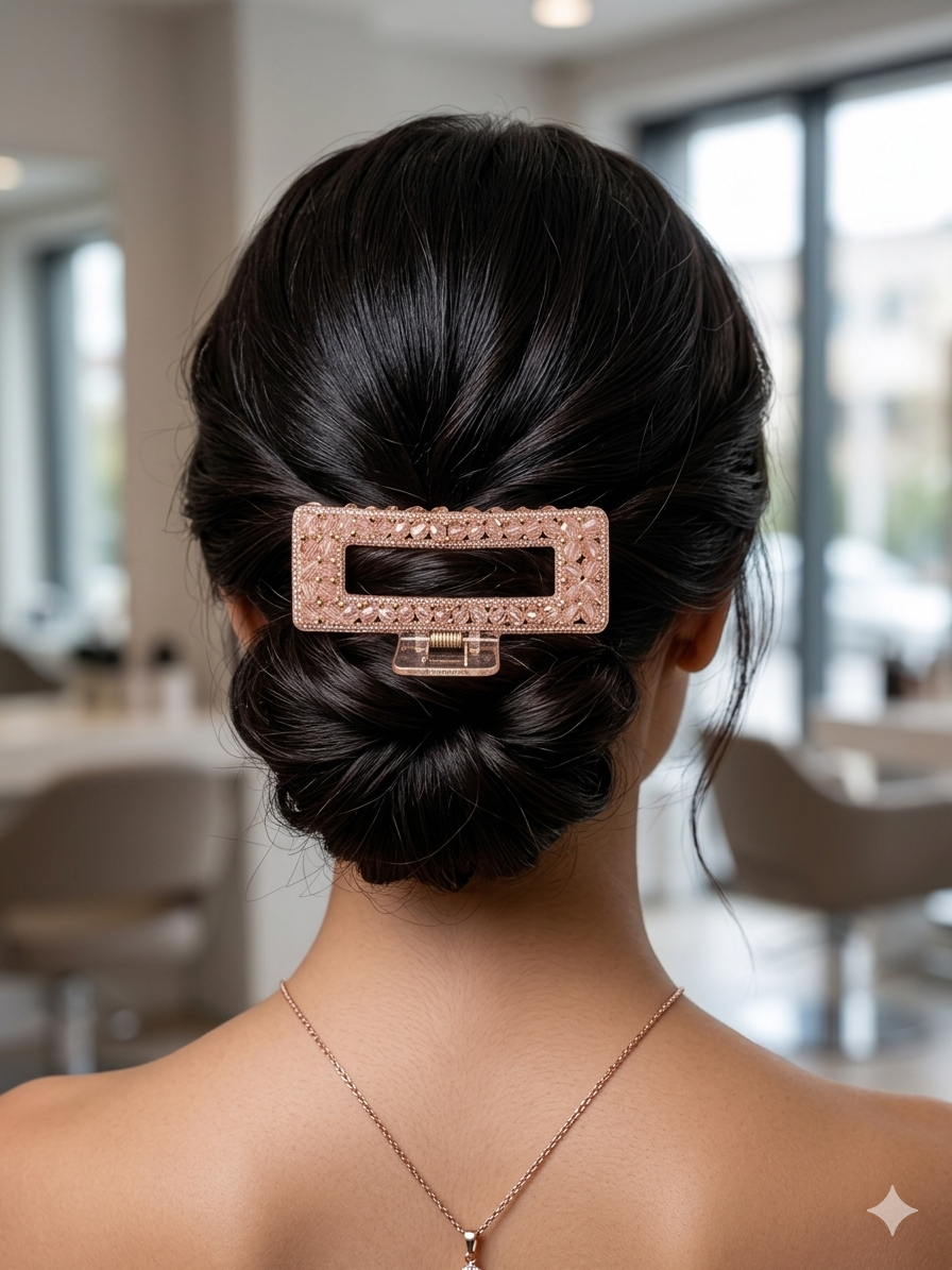 Rose Gold Crystal Rectangle Claw Hair Clip