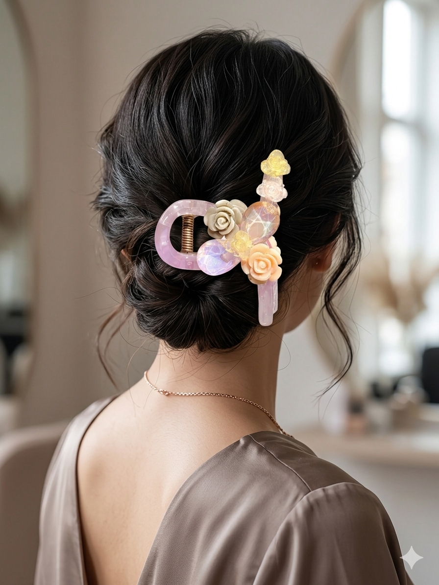 Pastel Floral Garden Claw Hair Clip