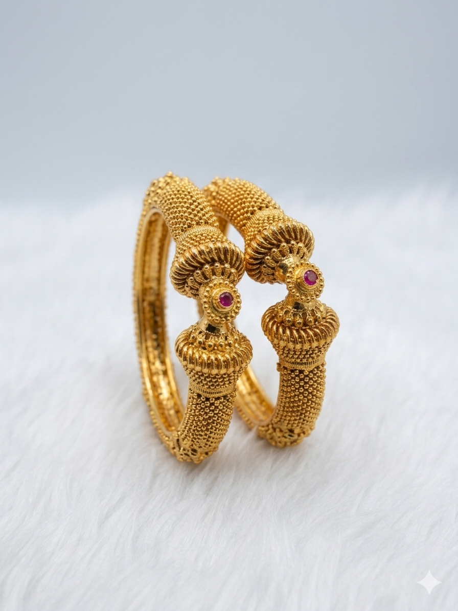 Ghunghroo Tassel Bangle Set – Gold-Plated Kada with Ruby Stone Accent