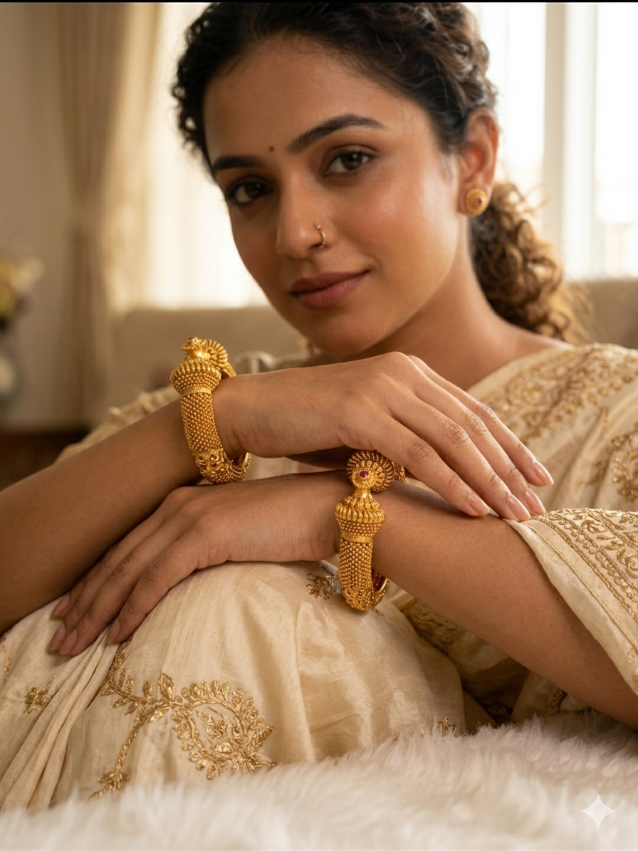 Ghunghroo Tassel Bangle Set – Gold-Plated Kada with Ruby Stone Accent