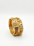 Rajwadi Sunburst Bangle Set – Gold-Plated Kada with White Enamel & Ruby Stone