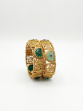 Jade Filigree Bangle Set – Gold-Plated Kada with Emerald Green Stone & Ruby Accents