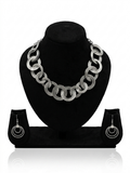 Silver Textured Ring-Link Necklace & Earring Set