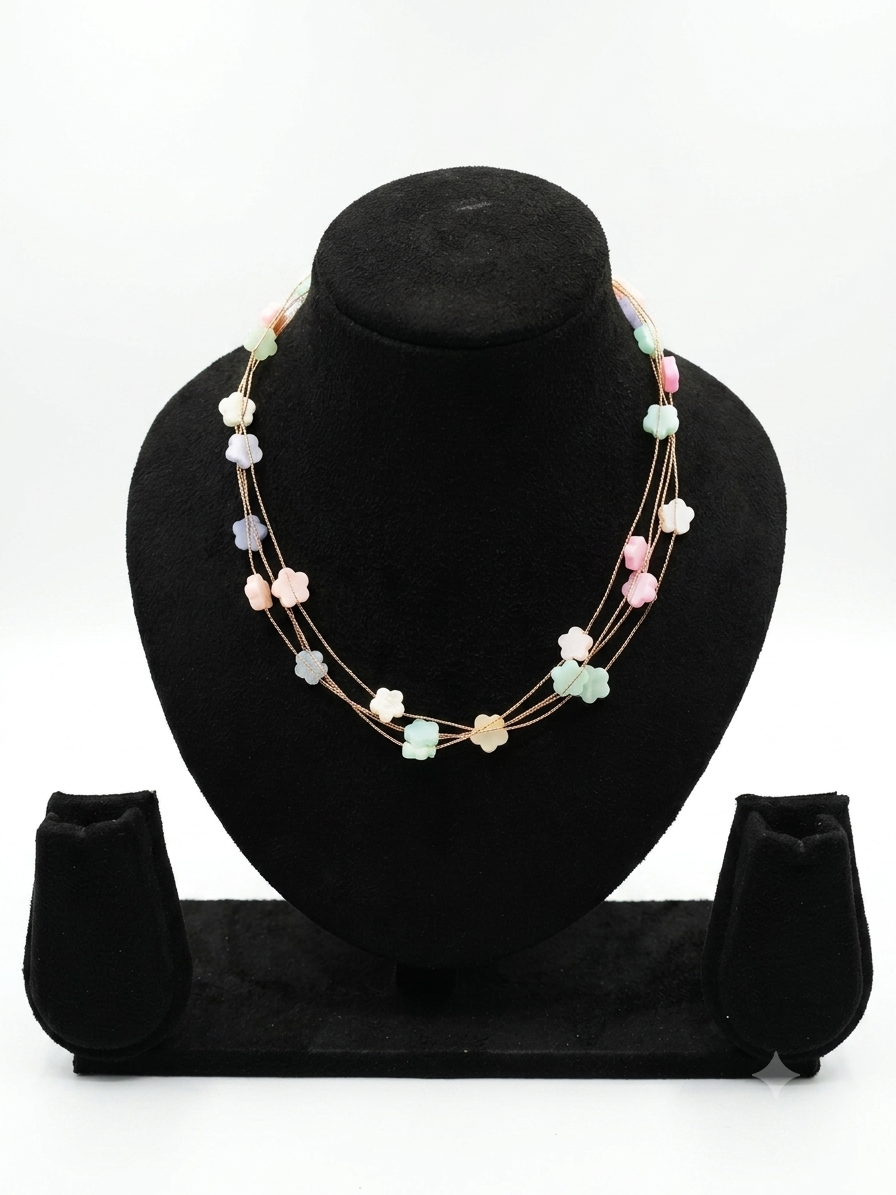 Pastel Floral Multi-Strand Layered Necklace