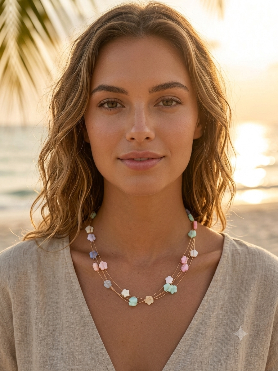 Pastel Floral Multi-Strand Layered Necklace