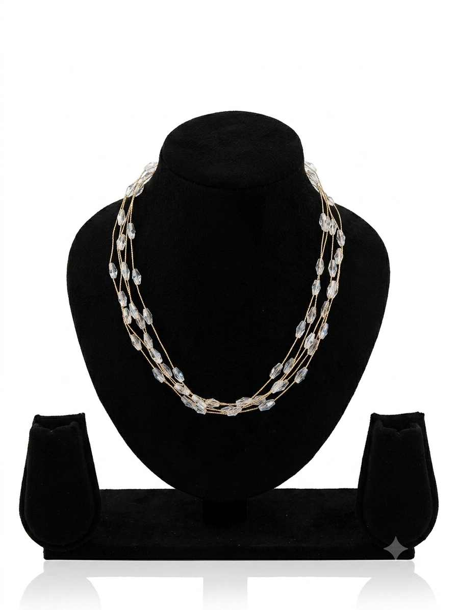 Gold Multi-Strand Crystal Bead Necklace & Earring Set