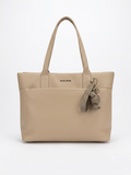 Beige Structured Tote Bag with Charm