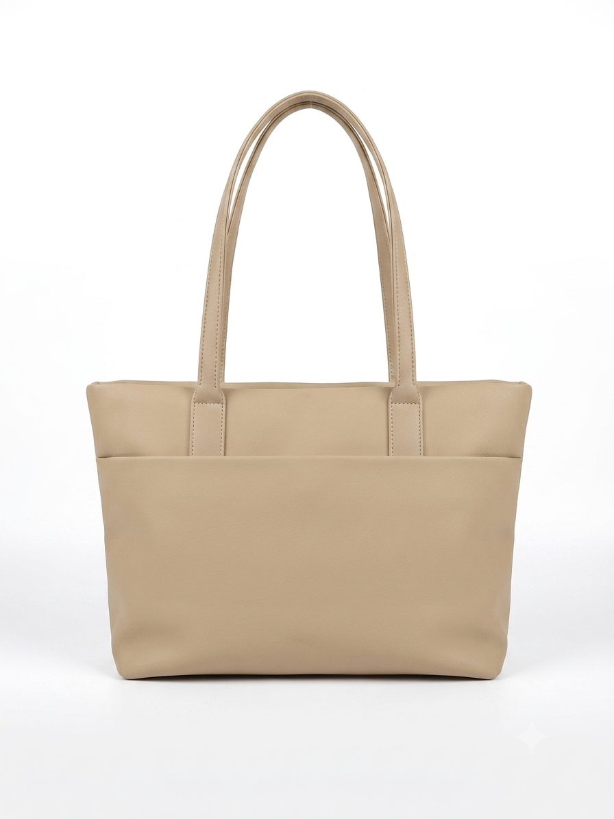 Beige Structured Tote Bag with Charm