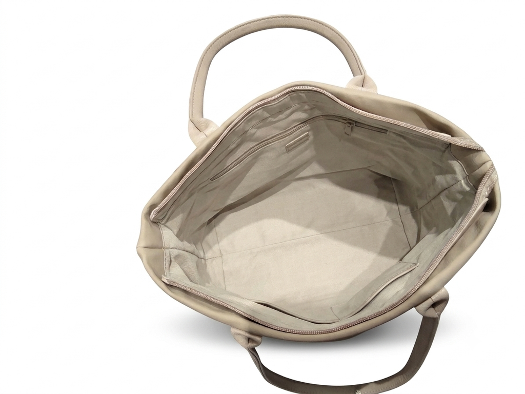 Beige Structured Tote Bag with Charm