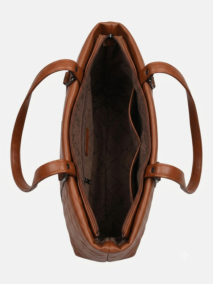 Tan Quilted Panel Tote Bag
