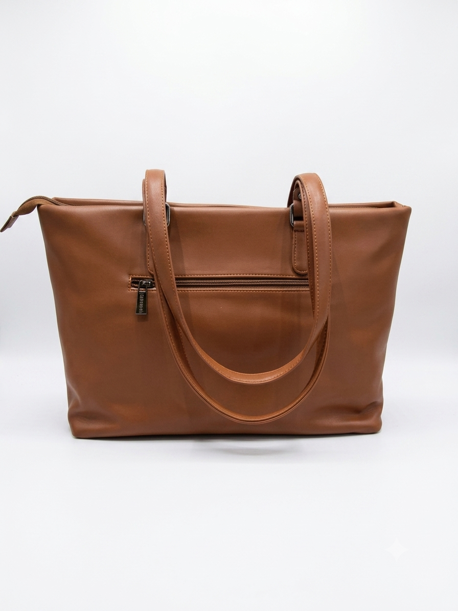 Tan Quilted Panel Tote Bag