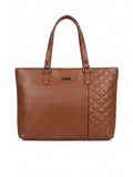 Tan Quilted Panel Tote Bag