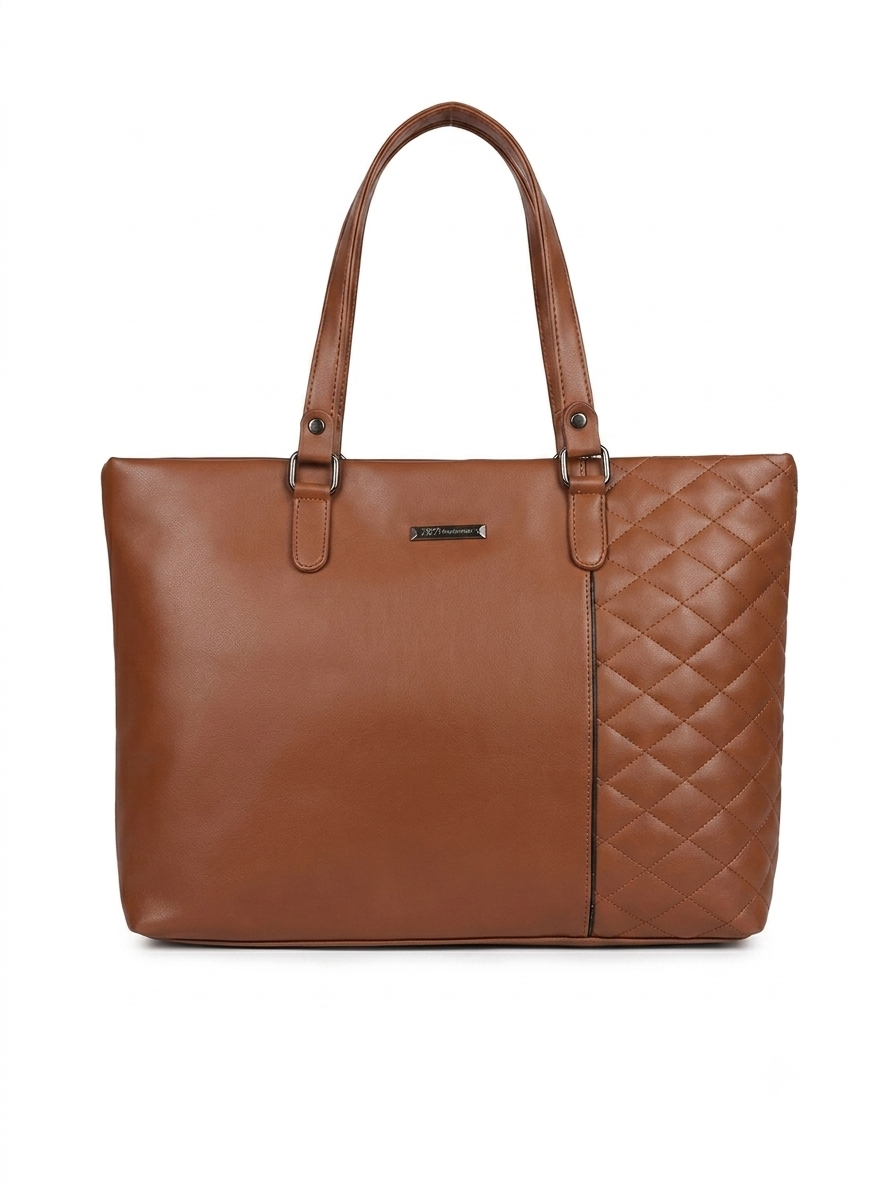 Tan Quilted Panel Tote Bag