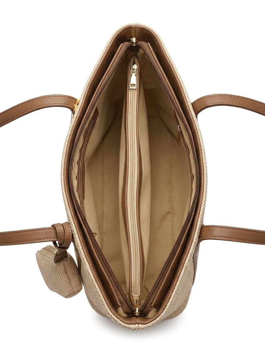Natural Straw Tote Bag with Mini Pouch