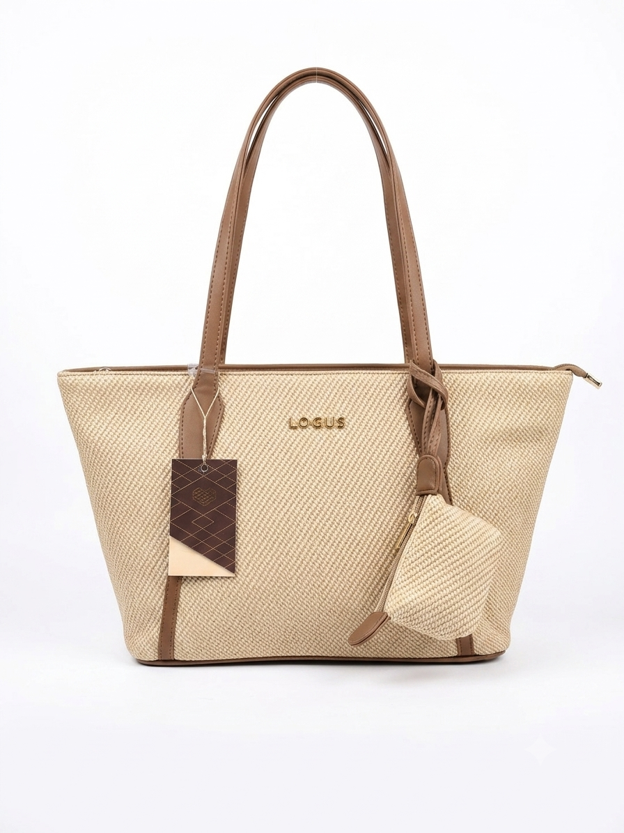 Natural Straw Tote Bag with Mini Pouch