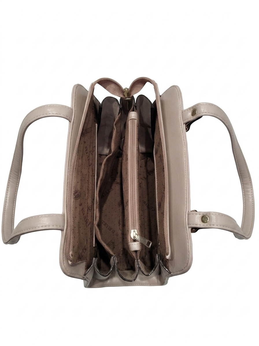 Taupe Structured Handbag with Gold Hardware