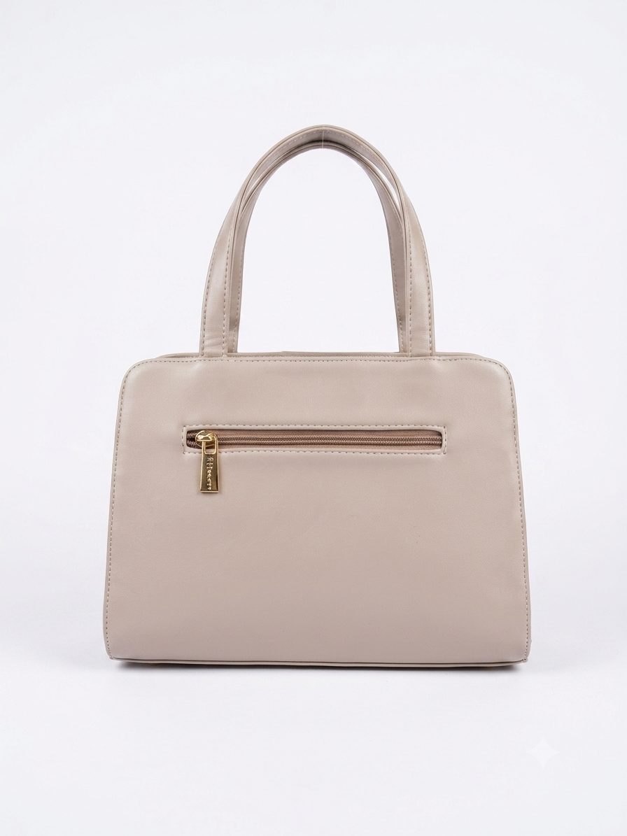 Taupe Structured Handbag with Gold Hardware