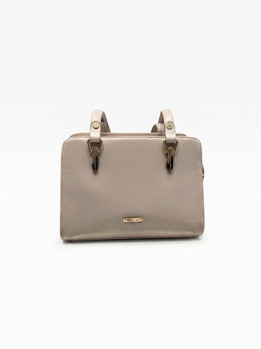 Taupe Structured Handbag with Gold Hardware