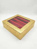 Gold Square Bangle Box – 4-Row Velvet Interior with Mirror & Lock