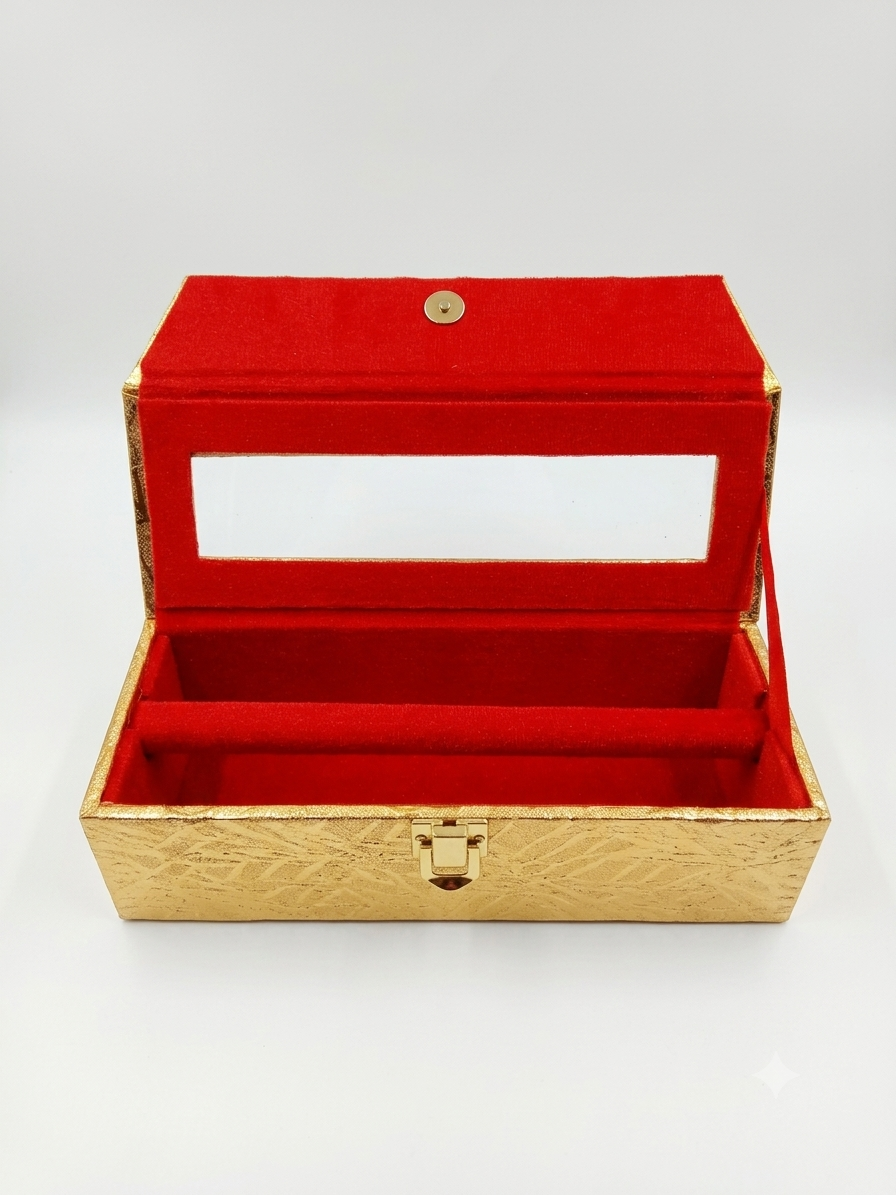 Gold Bangle Box – 4-Slot Jewellery Storage with Mirror