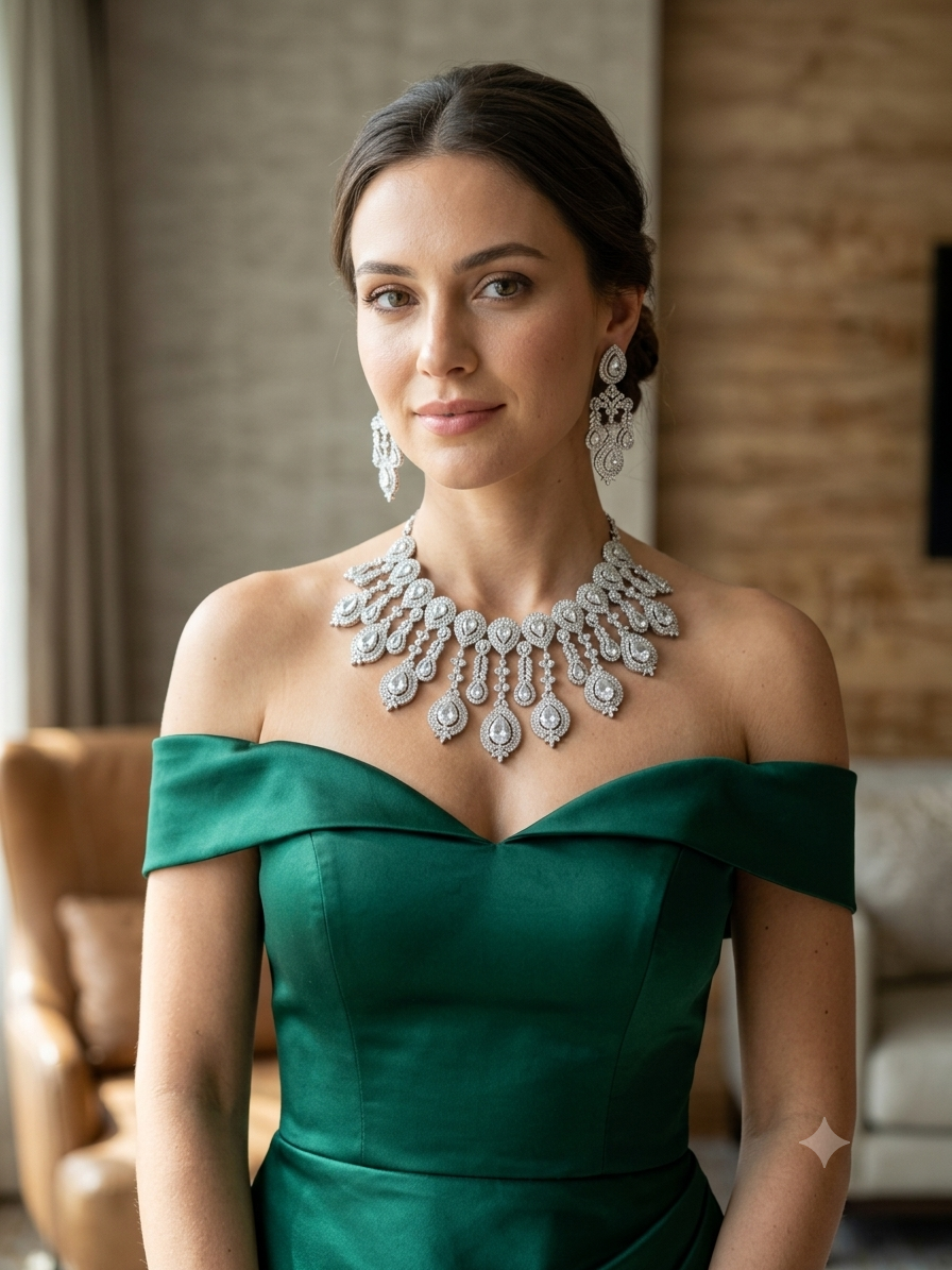 Silver CZ Bridal Necklace & Earrings Set