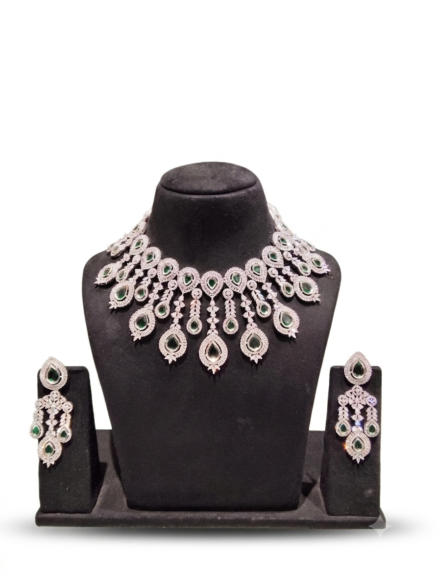 Emerald Green CZ Bridal Necklace & Earrings Set