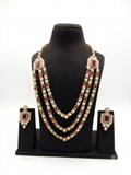 Ruby Kundan 3-Layer Long Necklace Set with Earrings