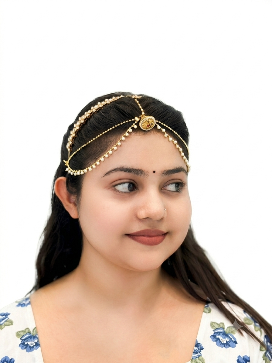 Gold Pearl Matha Patti Hair Chain
