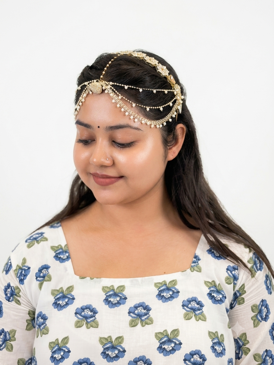 Silver Pearl Matha Patti Hair Chain
