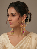 Gold Floral Ear Cuff Chandelier Earrings with Ruby & Peridot Drops