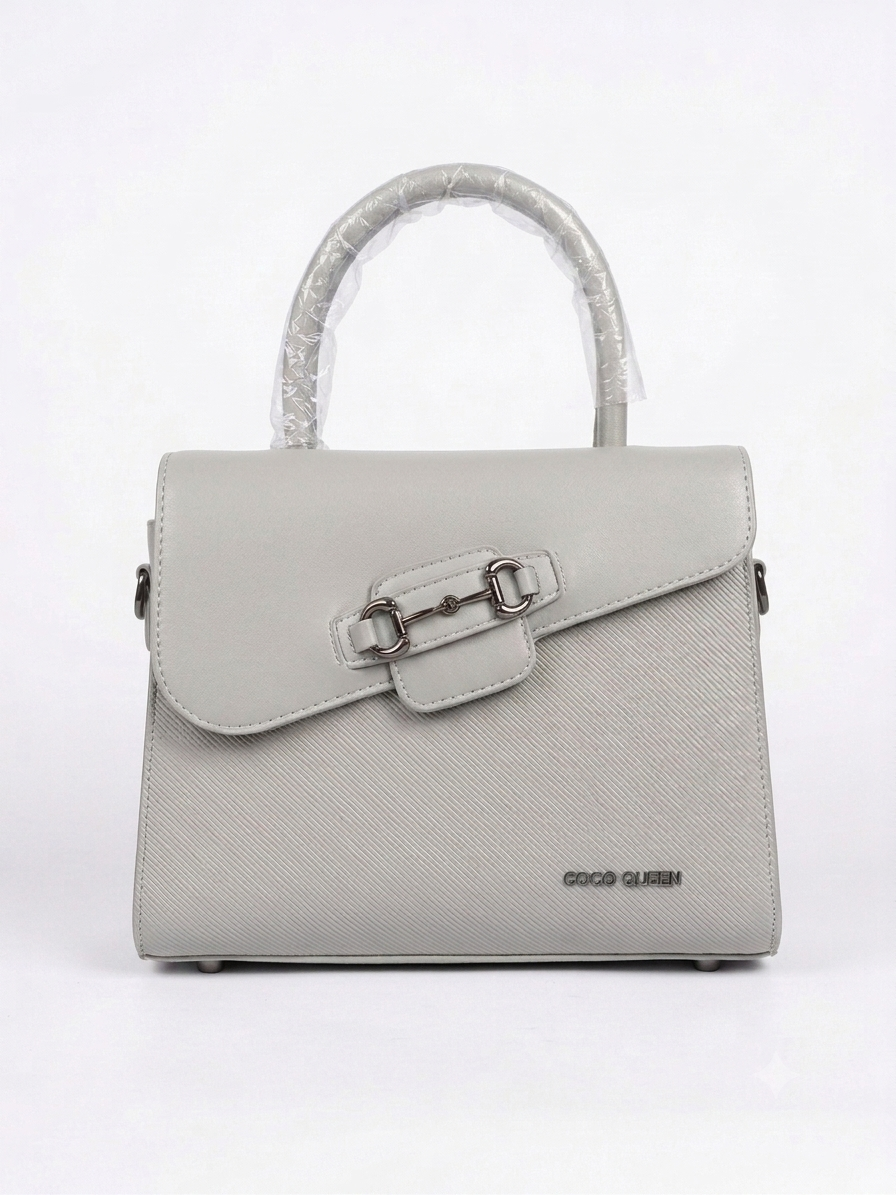 Coco Queen Grey Structured Flap Handbag
