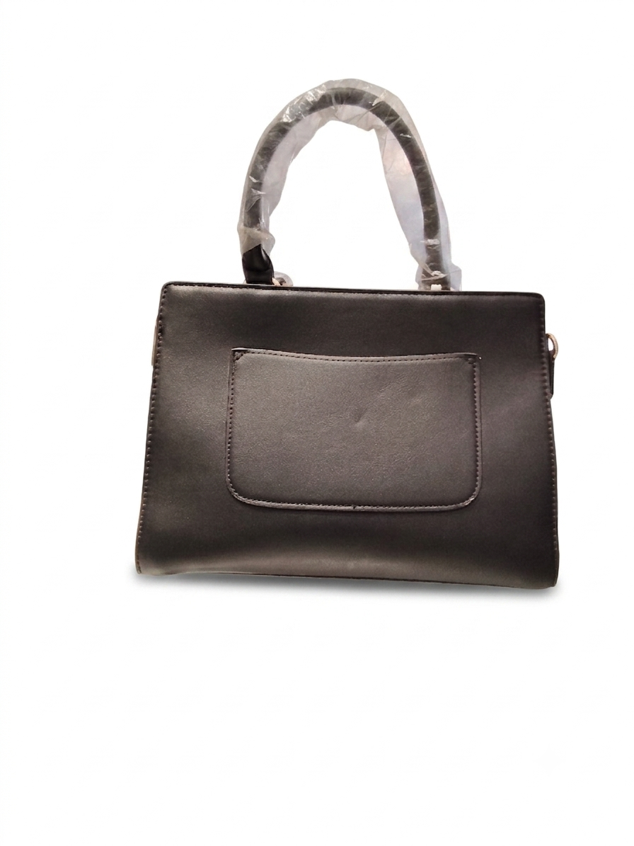 Aimeely Black Structured Handbag with Embossed Pattern