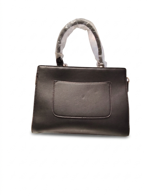 Aimeely Black Structured Handbag with Embossed Pattern