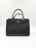 Aimeely Black Structured Handbag with Embossed Pattern