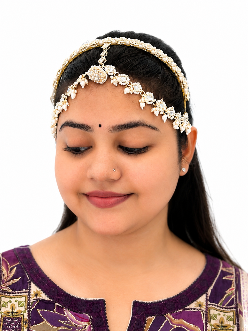 Kundan Matha Patti with Pearl Drops – Bridal Hair Jewellery