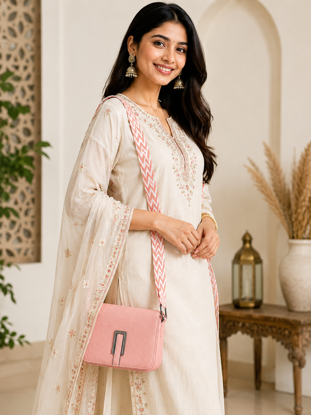 Pastel PU Leather Sling Purse with Woven Strap