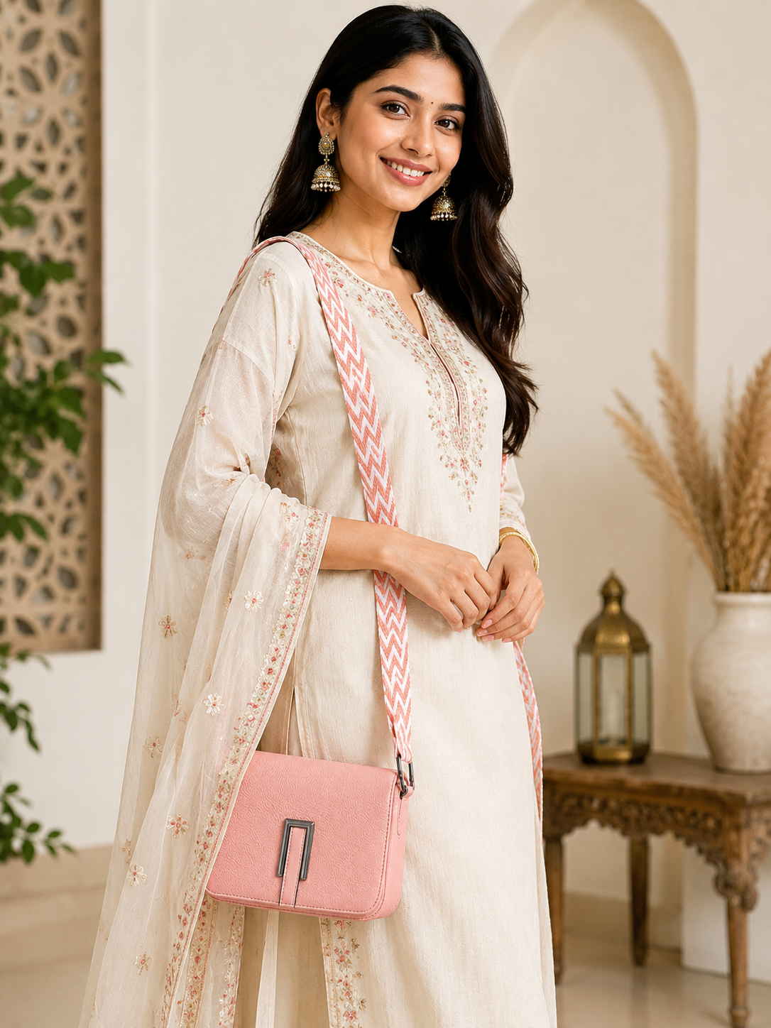 Pastel PU Leather Sling Purse with Woven Strap