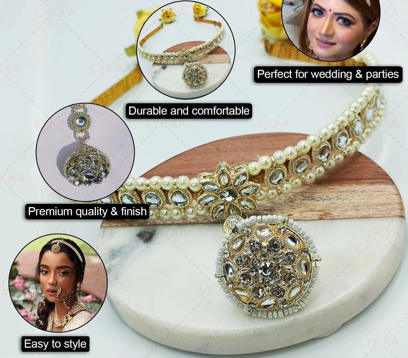 Pearl & Kundan Mathapatti Headband with Jhumka Pendant