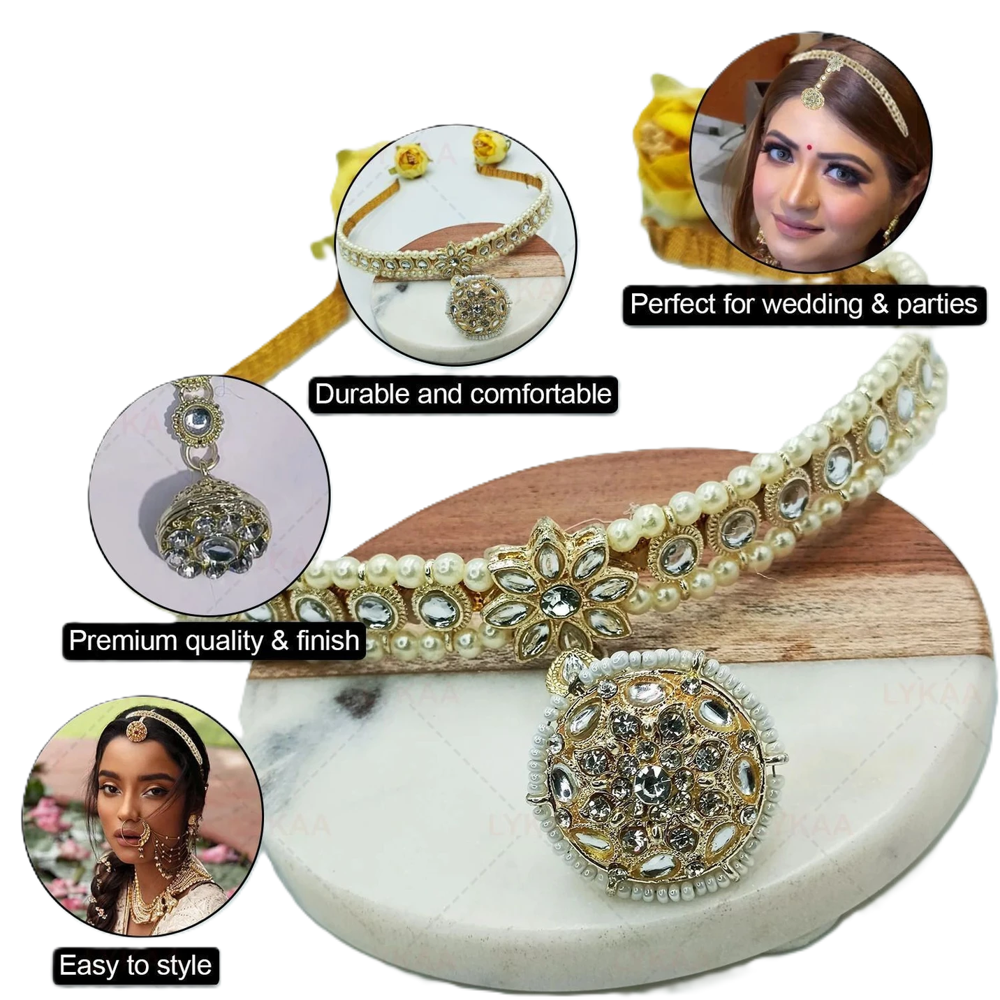 Pearl & Kundan Mathapatti Headband with Jhumka Pendant