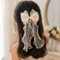 Elegant Organza Bow Hair Clip with Floral Details