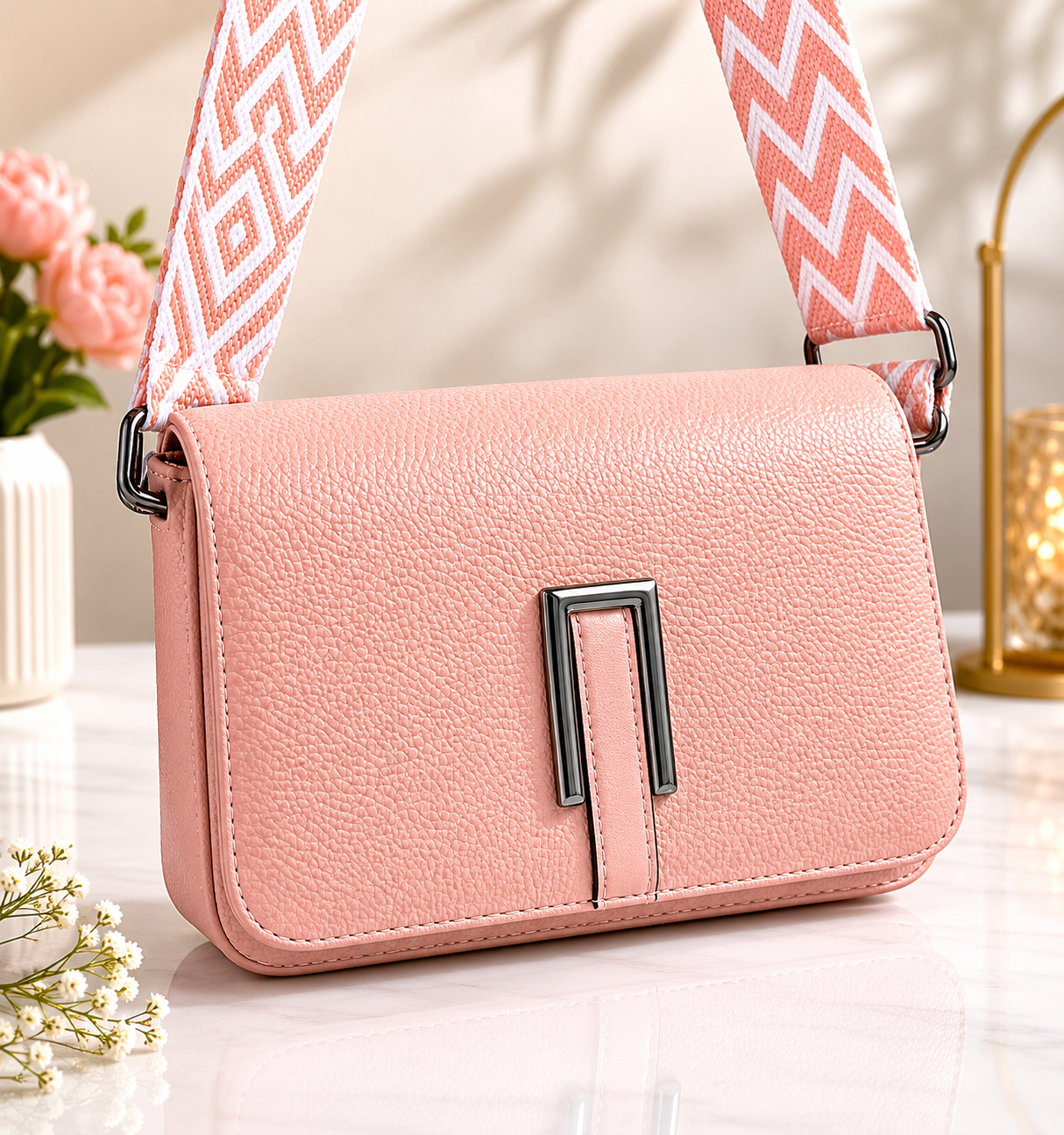 Pastel PU Leather Sling Purse with Woven Strap