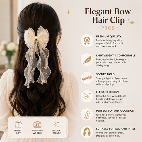 Elegant Organza Bow Hair Clip with Floral Details